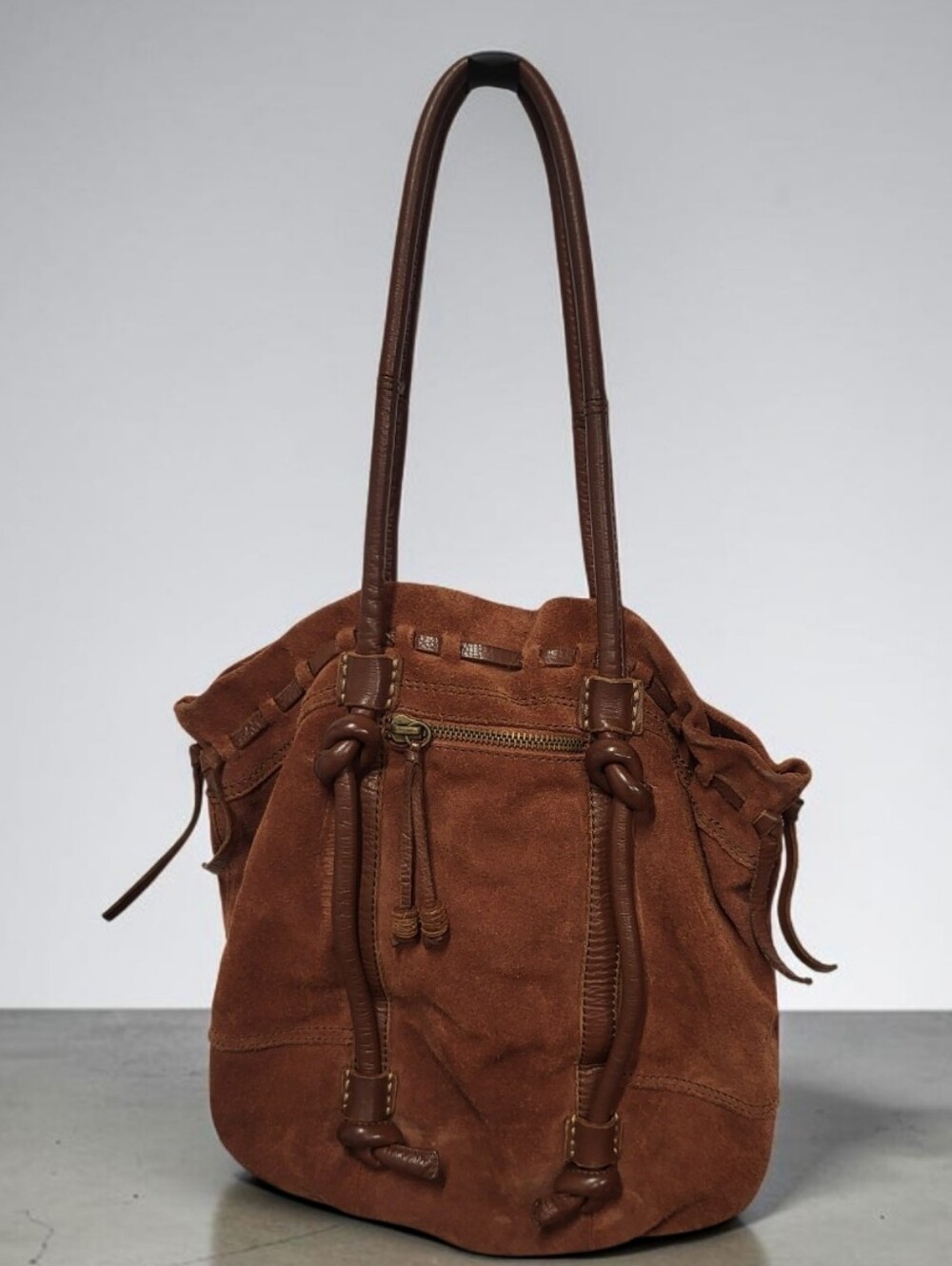 Lucky Brand Large Brown Suede Hobo Bag Slouchy Bucket Purse Hippy Boho
